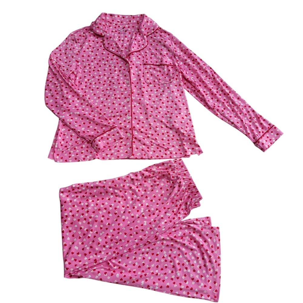 NWOT Kate Spade New York Pink Heart Long Sleeve Pajama Set Size S - Picture 2 of 9